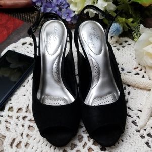 Never worn Peep-toe/sling back stilettos